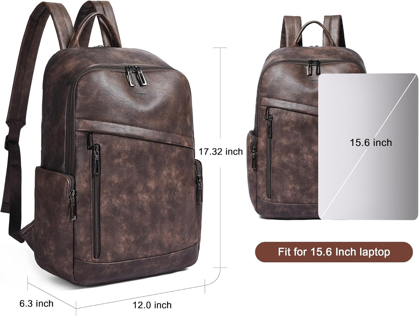 Computer Backpack for Women Soft Leather Back pack with 15.6 inch Laptop Compartment, Fashion Ladies Travel Backpack, Coffee