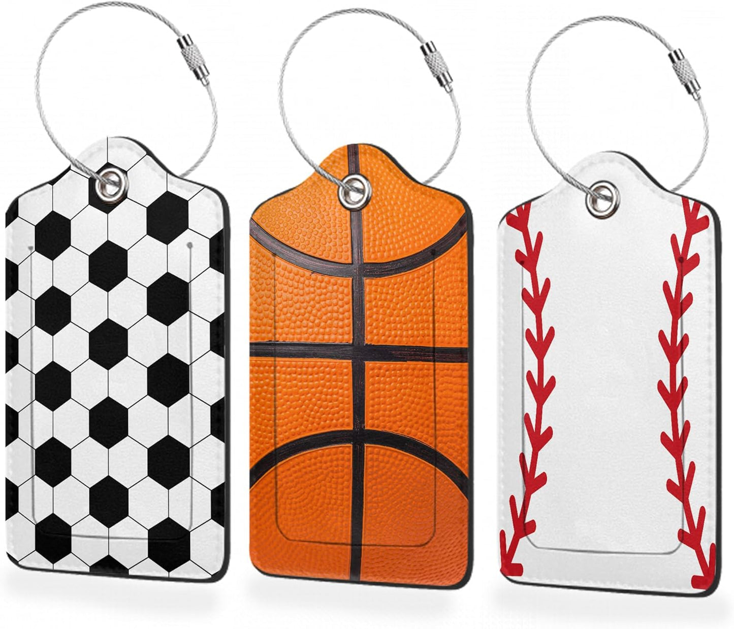 Luggage Tags for Suitcase,3 Pack American Baseball Football Basketball Luggage Tag with Privacy Flap,Name ID Label and Metal Loop for Women Men Teens Travel
