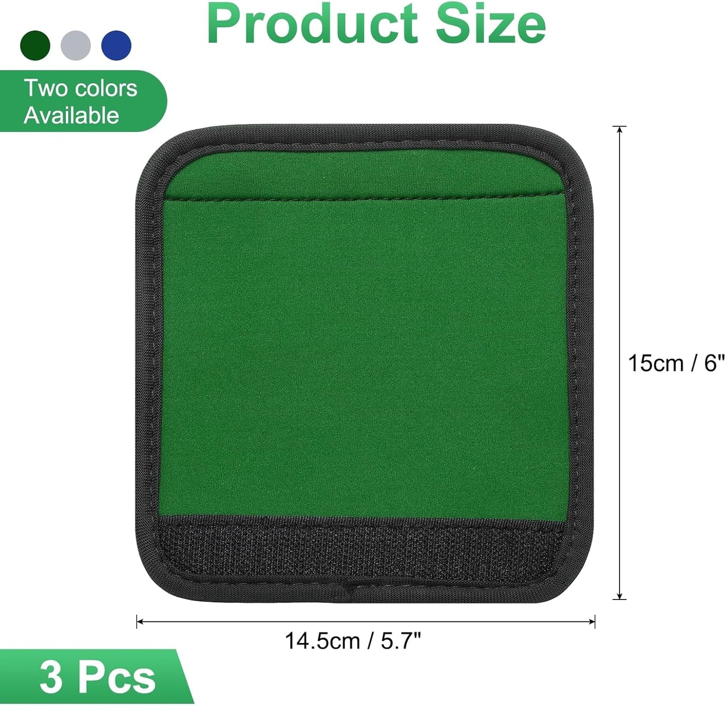 uxcell 3 Pcs Luggage Handle Wrap for Suitcase, Neoprene Handbag Grip Cover Protector Luggage Identifiers Suitcase Handle Wraps for Luggage Shopping Bag Travel Bags, Blue/Green/Silver