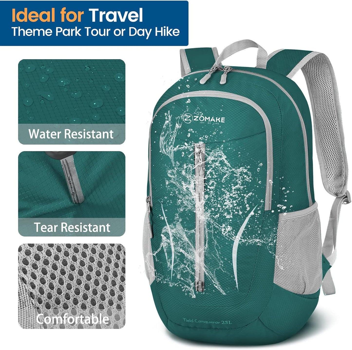 ZOMAKE Ultra Lightweight Packable Backpack 25L, Foldable Hiking Backpacks Water Resistant Small