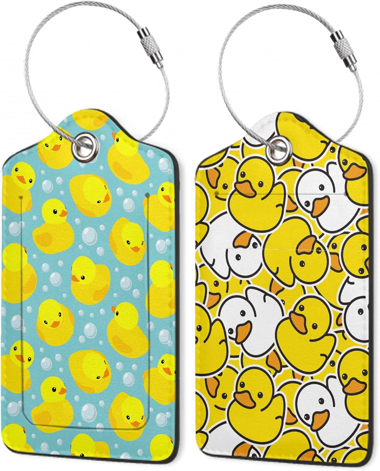 2 Pack Luggage Tags,Leather Suitcase Tags with Privacy Cover Name Address Labels& Durable Steel Loop for Men/Women Travel Bag Suitcases(Funny Cute Duck Yellow)