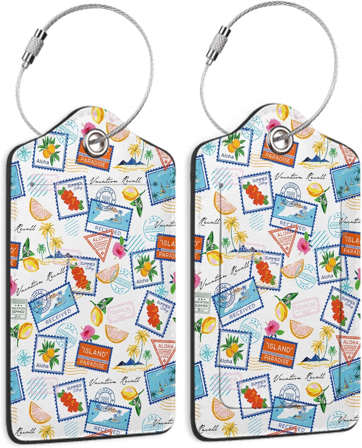 2 Pack Luggage Tags for Suitcase,Travel Stamp Exotic Leather Luggage Tag Bag Tags Identifiers Privacy Cover Id Label with Steel Loop for Women Men Girls Boys Travel