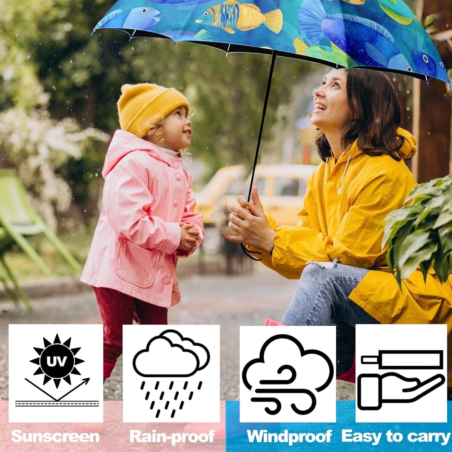 Small Travel Folding Umbrella for Girl, Portable, UV, SunShade, Compact, Automatic, Rain & Wind