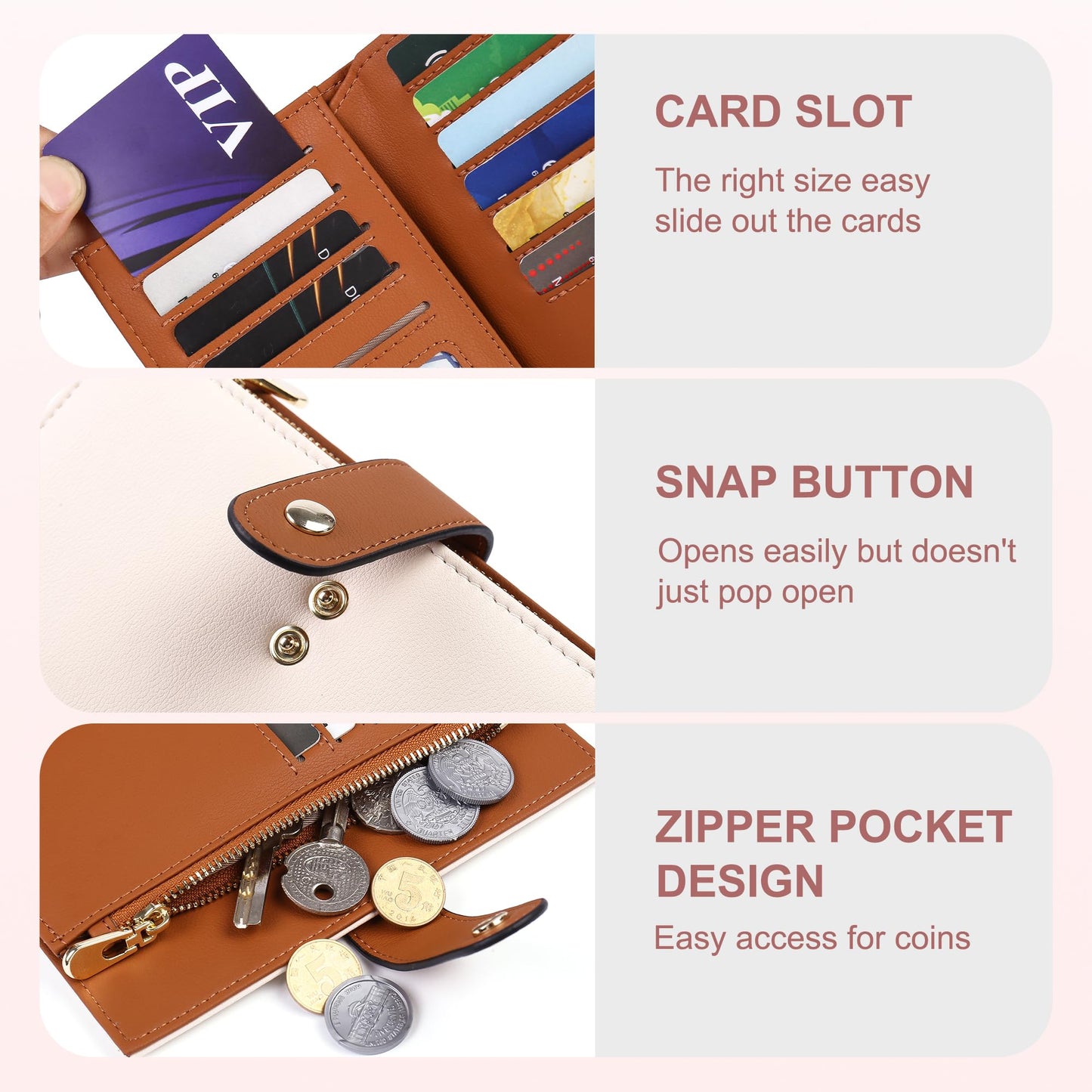 yiijay Women's Wallets RFID Blocking Leather Trifold Clutch Wallet Credit Card Holder Ladies Travel