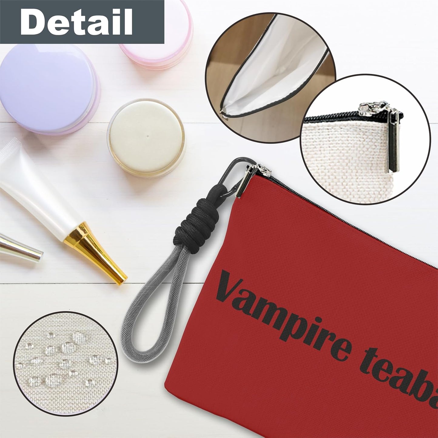 Make Up Bag For Woman, Cosmetic Bag With Hand Strap - Vampire Teabags - Lined Toiletry Bag - Gothic Pouch, Horror Organizer With Zipper, Women Essentials & Accessories - A18