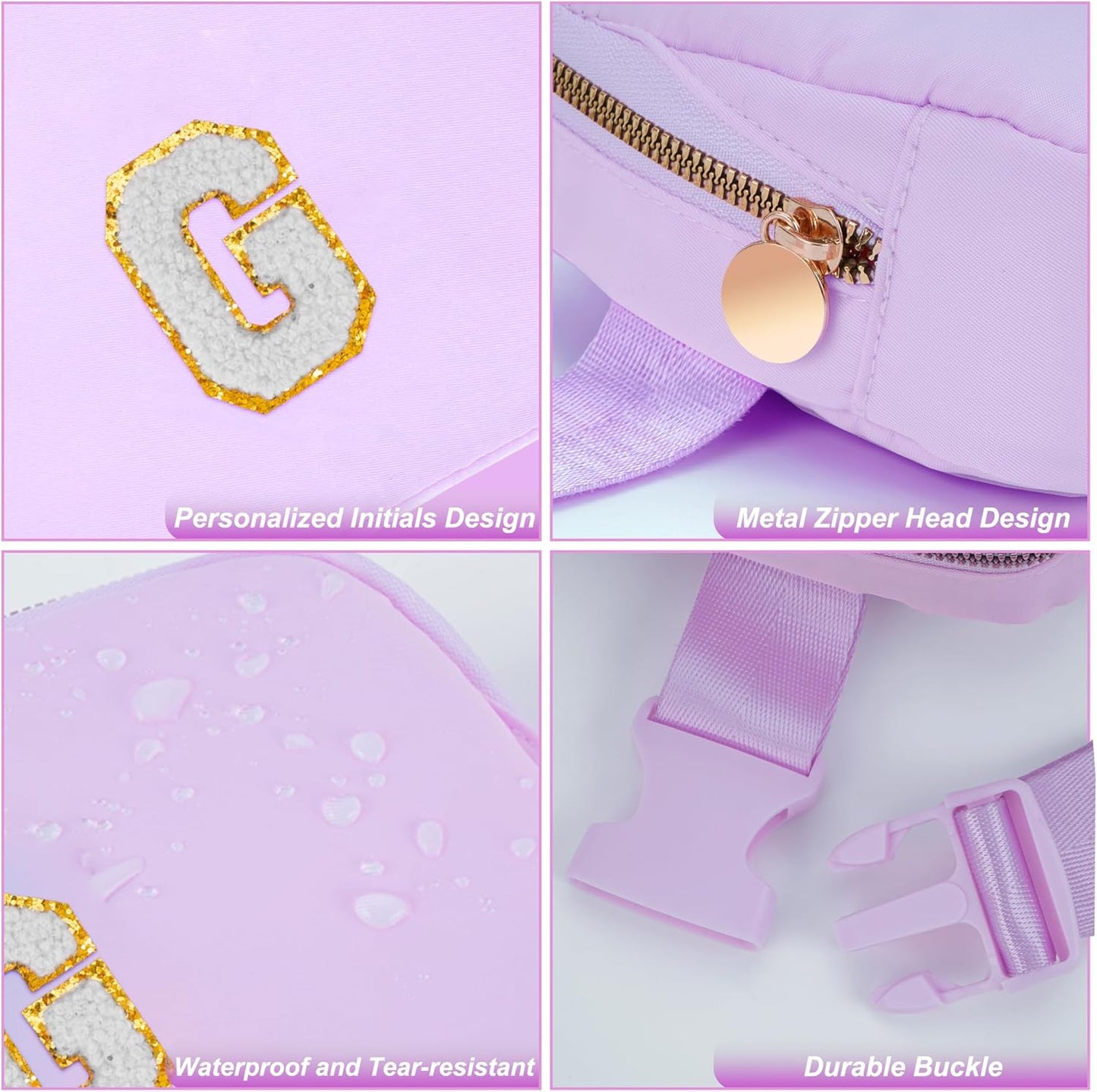 Belt Bag Fanny Pack Crossbody Bags with Initials Cute Stuff Birthday Gifts for Teenager Girls Trendy Stuff - White G,Lavender Bag