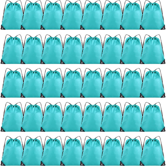 40 Pieces Drawstring Backpack Bulk Cinch Sackpack Ployster Drawstring Bags for Gym Party Trip(Aqua)