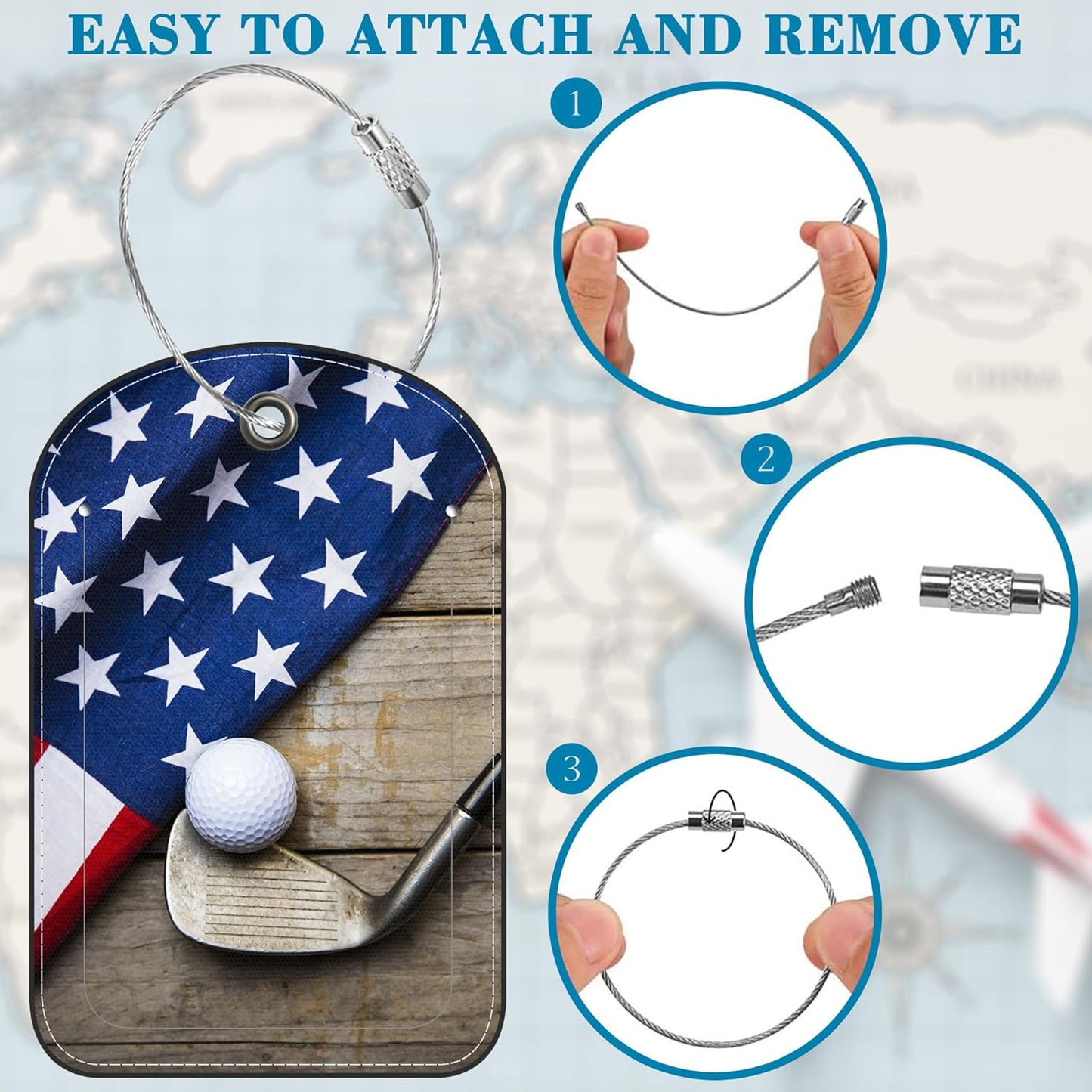 2 Pack Luggage Tag for Suitcase Flag Golf Leather Suitcase Tags with Privacy Name ID Label and Stainless Steel Loop for Travel Bag