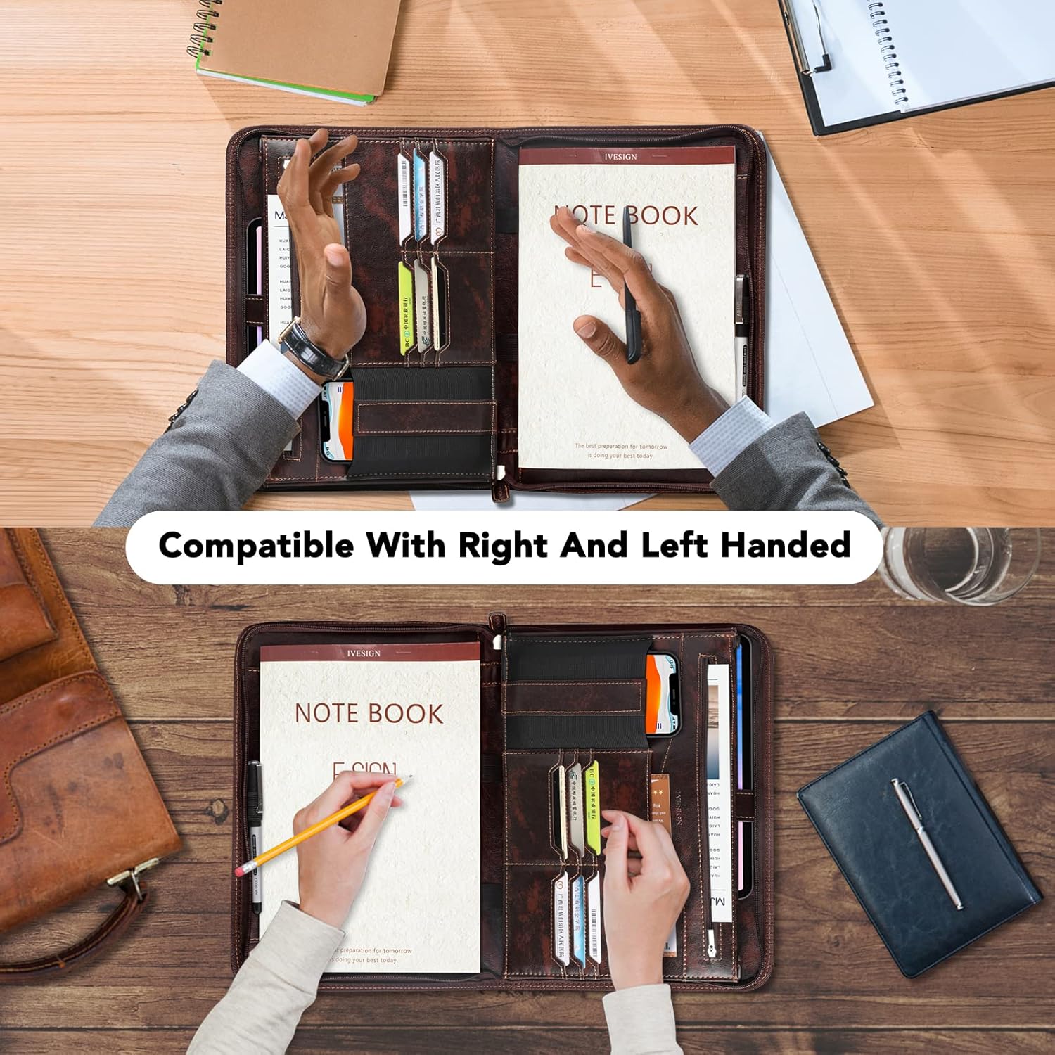 IVESIGN Zippered Padfolio for Women & Men Resume Portfolio Folder Vegan Leather Business Organizer