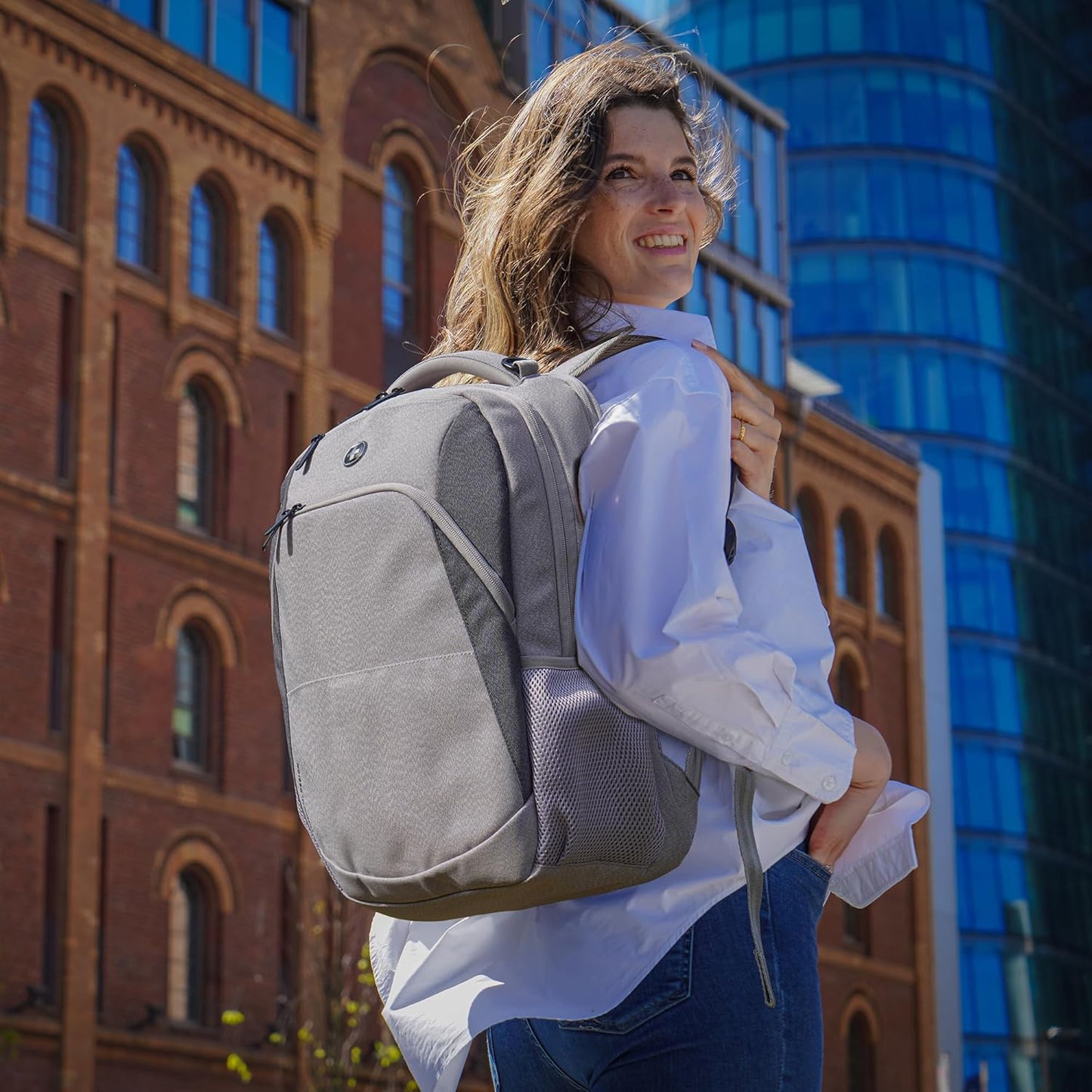 Swissdigital Design Business Laptop Backpack, College Laptops Backpack with USB Charging Port for Men and Women Fits 16 Inch Notebook, Mauve Grey | ANDWIL