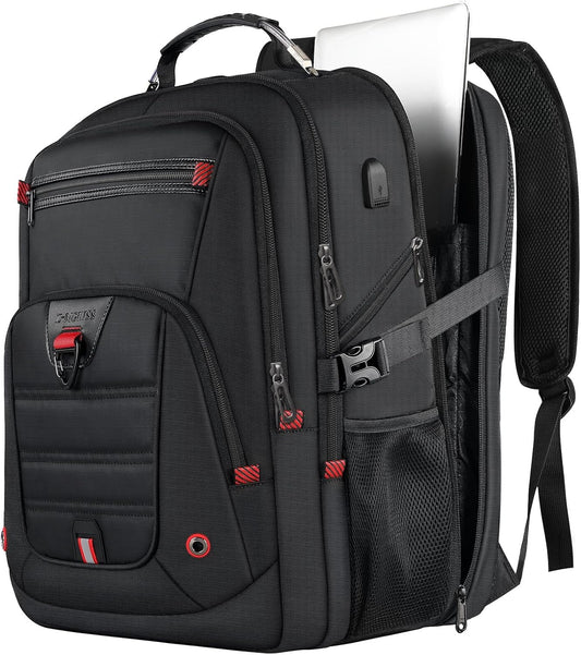Z-MGKISS Extra Large Travel Backpack, 52L TSA Backpack 17.3 Inch, Anti-Theft 17 Inch Big Business Laptop Backpack for Men & Women, Water Resistant College Rucksack Bag with USB Port, Black