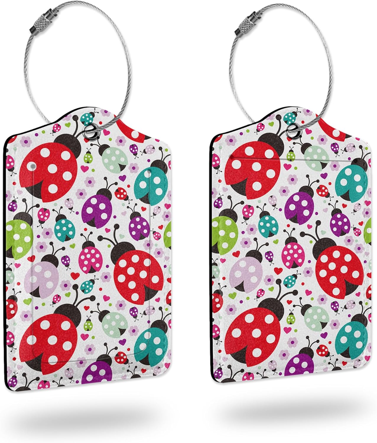 Luggage Tags for Suitcase,2 Pack Colorful Ladybug Insect Flower Leather Travel Cruise Luggage Tag with Privacy Flap,Name ID Label and Metal Loop for Women Girls Suitcase Backpack