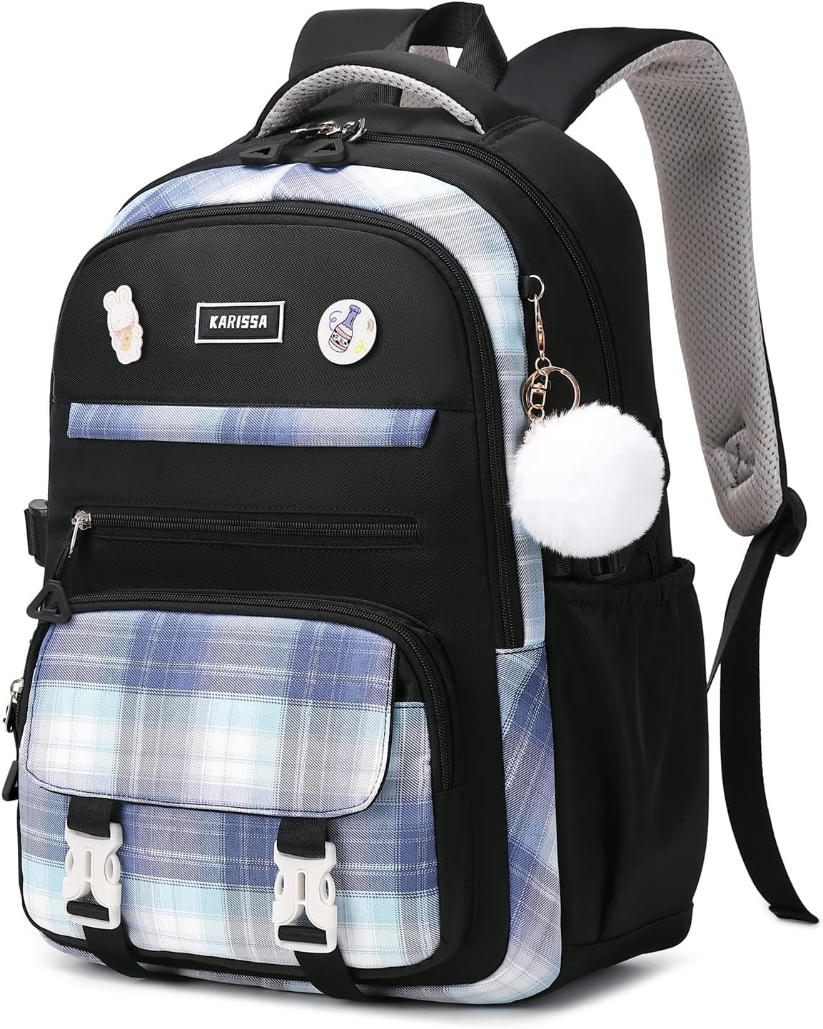 Girls Backpack, Kawaii Bookbag for Teen Multiple Pockets Kids School Backpack for Primary Elementary Middle School,Age 6-14, Black