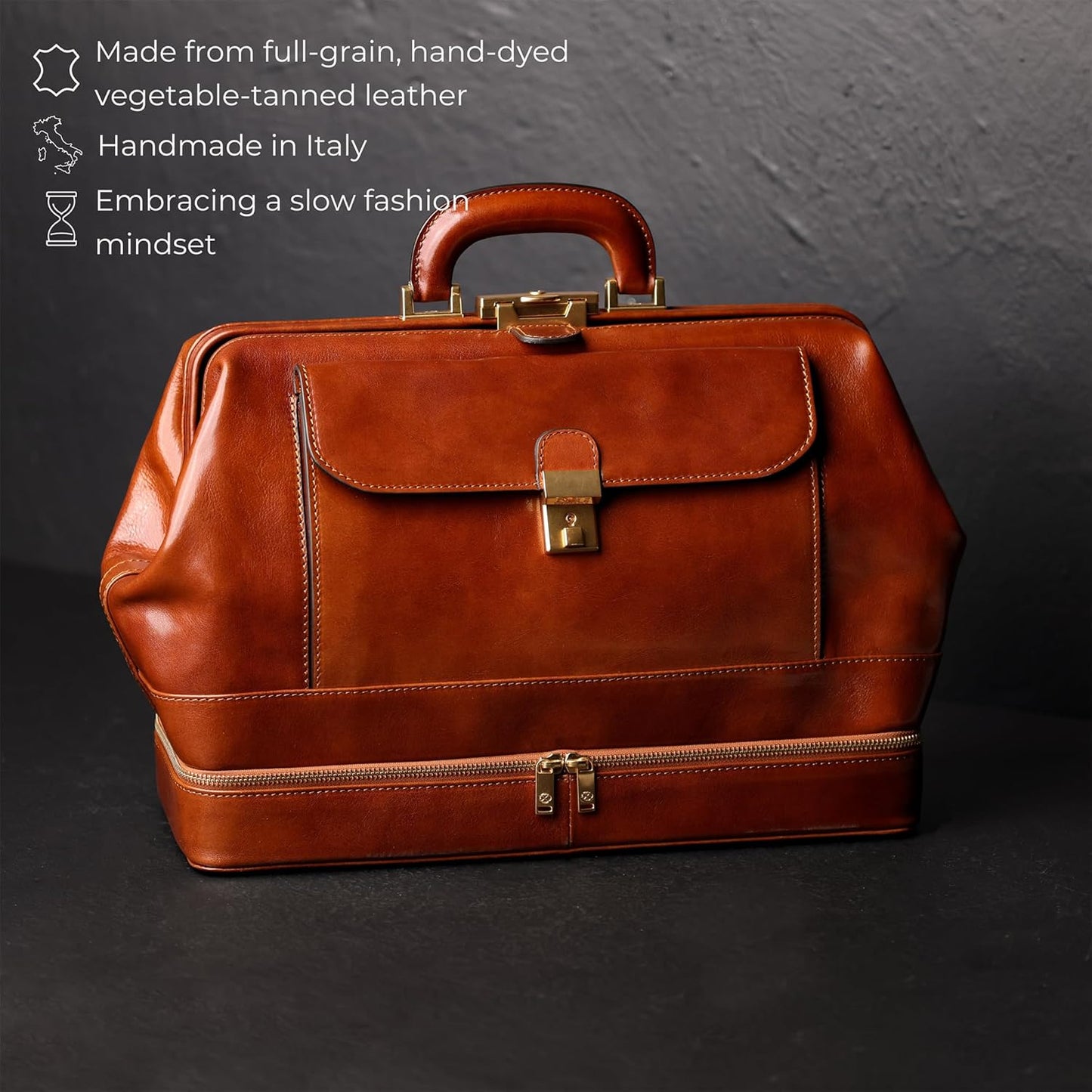 Time Resistance Leather Doctor Bag - Italian Handmade Medical Bag - Vintage Style Handbag - Real Leather Briefcase