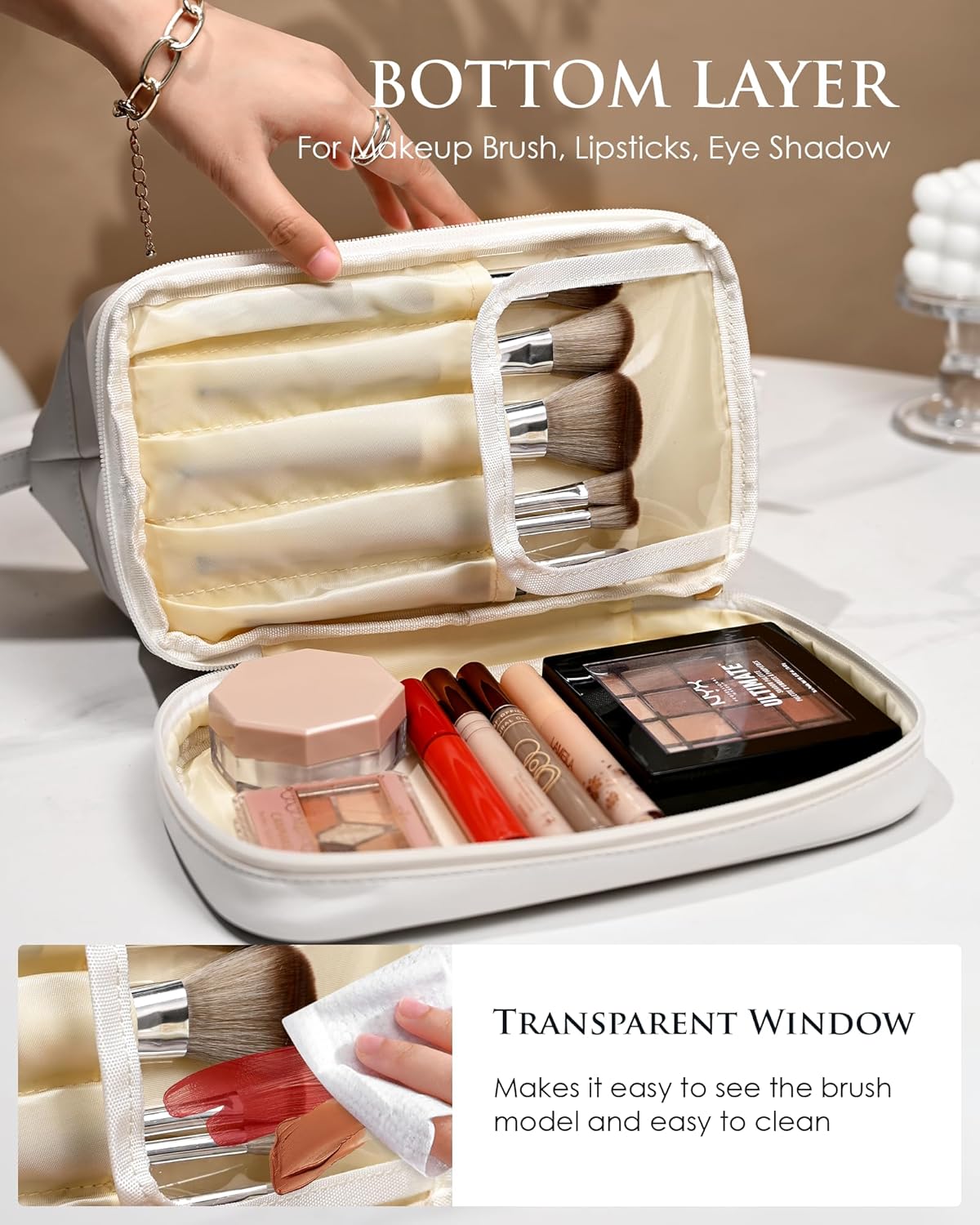 Birthday Gifts for Women, Initial Makeup Bags for Teens Girls, Double Layer Cosmetic Bag with
