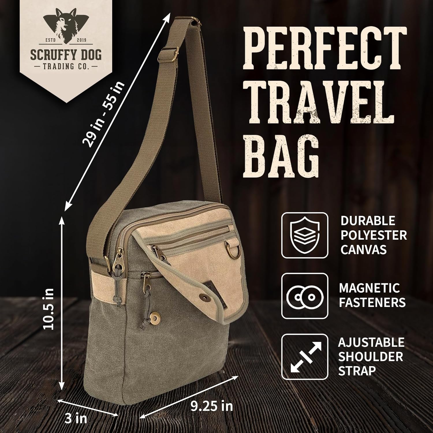 SCRUFFY DOG Crossbody Messenger Bag for Men and Women - Canvas Shoulder Bags with Adjustable Strap