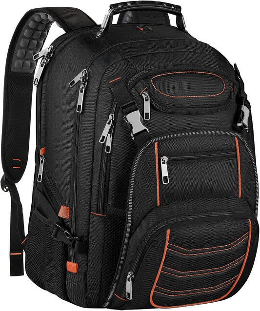 18.4 inch Laptop Backpack, Extra Large Travel Laptop Backpack with USB Charging Port, Big Capacity TSA Friendly RFID Anti Theft Pocket Heavy Duty Computer Bag for Men Women,21.2*15.5*11.5 inch Orange
