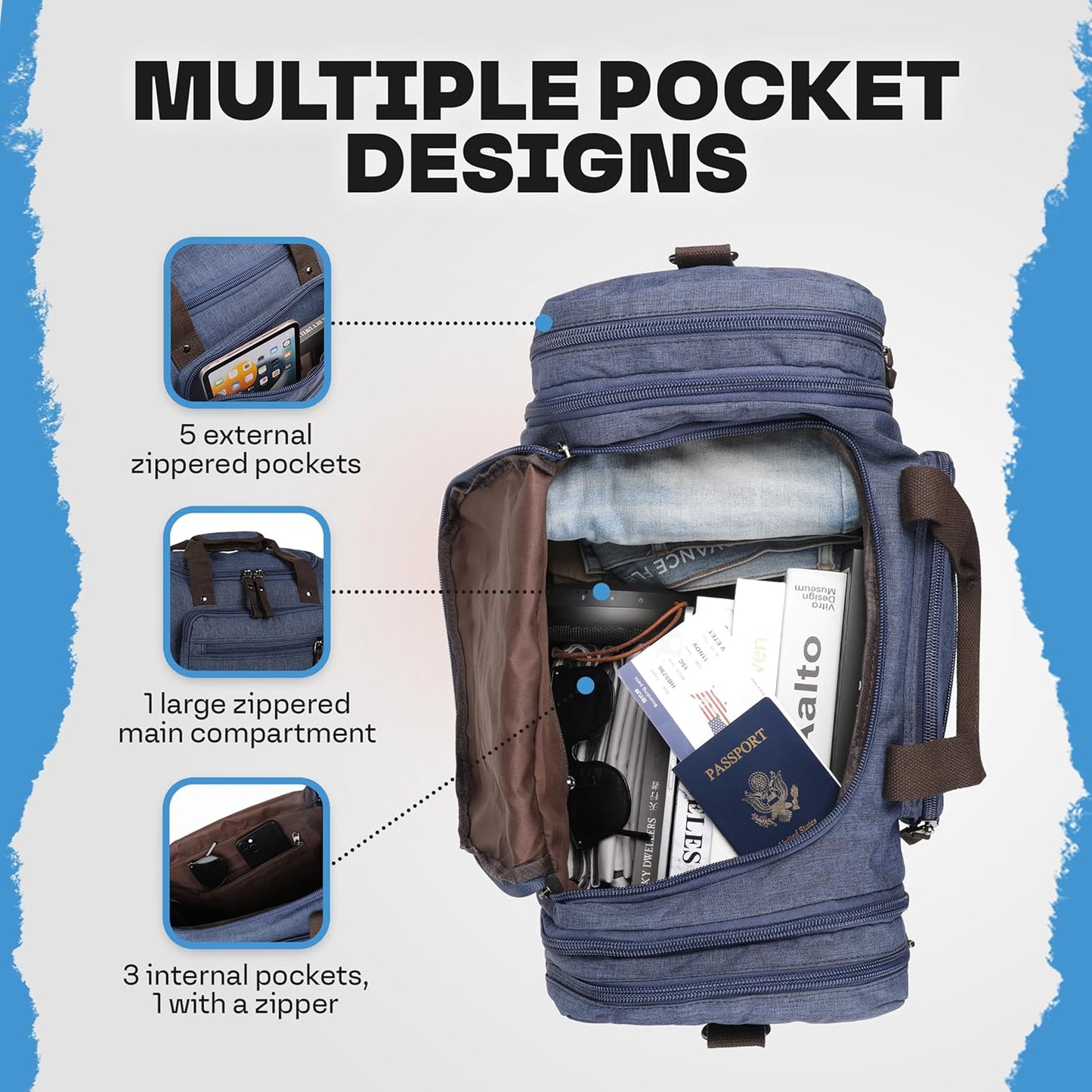 Duffle Bag for Travel 20–23” Expandable (40L) – Lightweight Water-Resistant Carry On Weekender with Multiple Pockets & Shoulder Strap – Airline Approved Travel Duffel Bags for Men & Women