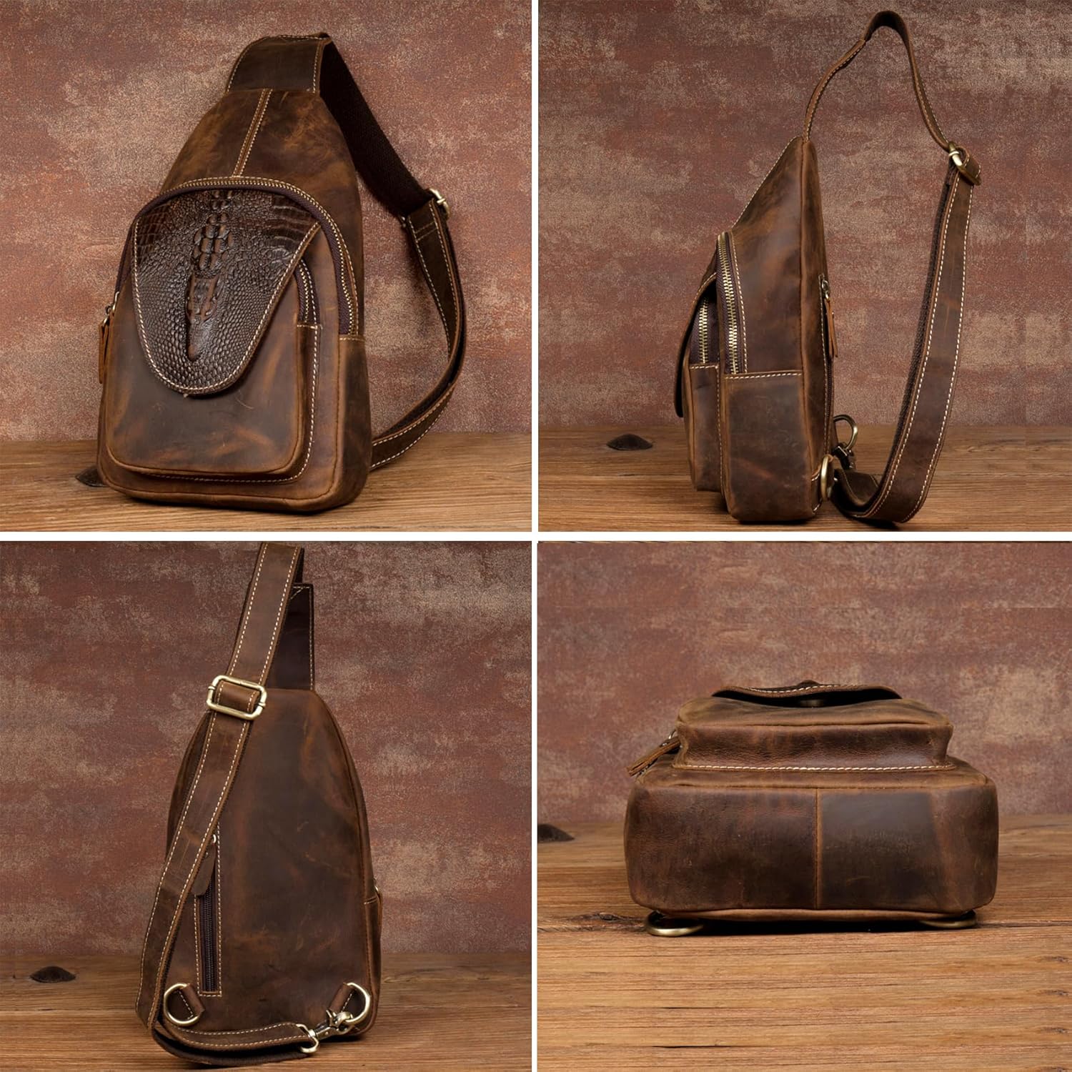 Genuine Leather Sling Bag for Men Women Backpack Chest Shoulder Satchel Crossbody Bags Casual