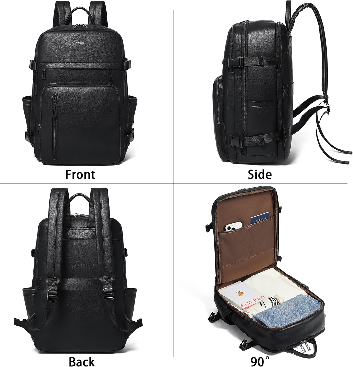Leather Laptop Backpack for Women, Featuring a 15.6" Padded Laptop Compartment, Water Bottle Pocket and Trolley Sleeve, Ideal for Work, Travel, Everyday Use, and as a Thoughtful Gift