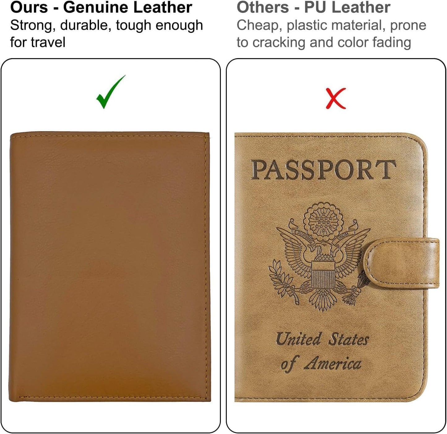 Light Brown RFID Genuine Leather Passport Wallet