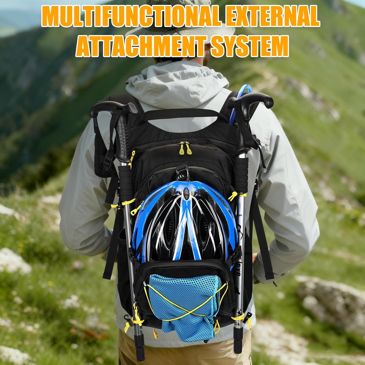 Hydration Backpack 22L, Hiking Backpack with 2L Leakproof Bladder, Sewn-in Rain Cover, Insulated Compartment for Men & Women Running, Cycling, Camping
