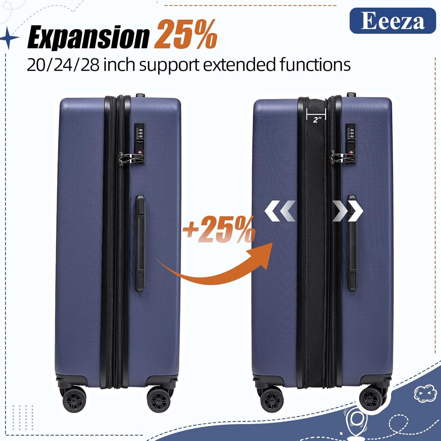 Expandable Luggage Sets 5 Piece,Suitcases with Detachable Wheels,ABS Hard Case Luggage with TSA Lock Spinner Wheels,Carry On Luggage Set
