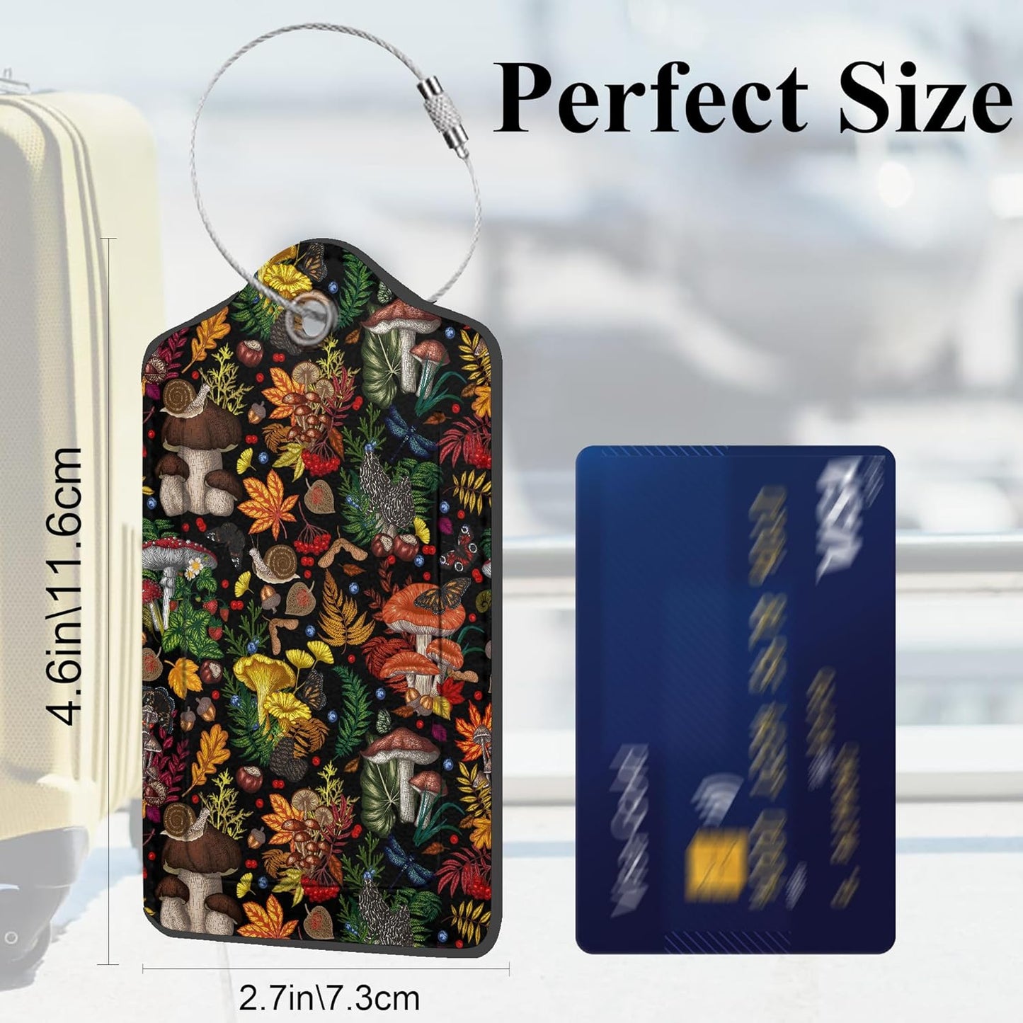 Psychedelic Mushrooms PU Leather Luggage Tags for Suitcase, Butterflies Insects Travel Cruise 2 Pack with Privacy Flap, Name ID Label and Metal Loop for Women Men Girls Baggage Bag