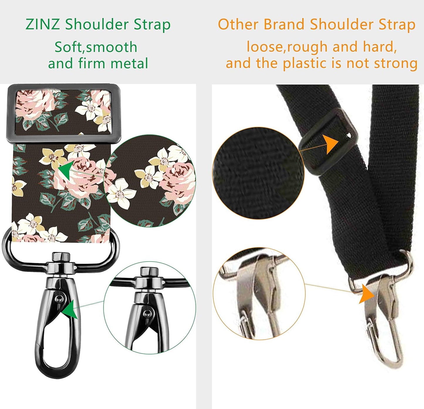 ZINZ Shoulder Strap 58" Ultra-Thick Fixed Padded and Adjustable Buckles Crossbody Strap for Briefcase Laptop Bag Luggage