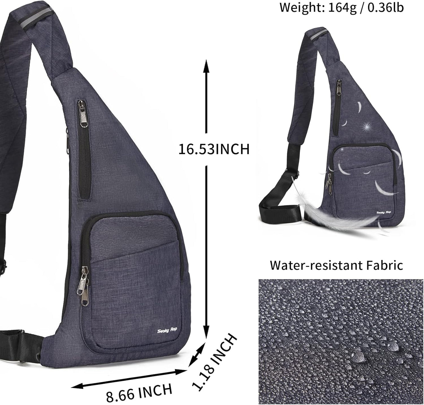 Seoky Rop Waterproof Sling Bag Crossbody Bag for Men Women Slim Hidden Anti-Thief Travel Personal Pocket Blue
