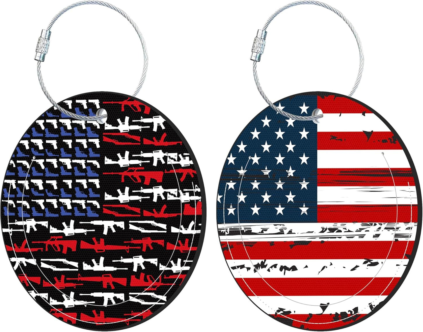 Round Cute Luggage Tags 2 Pack Us Flag Creative Baggage Tags,Cruise Travel Baggage Suitcases Tag with Stainless Steel Loop ID Tag Privacy Flap