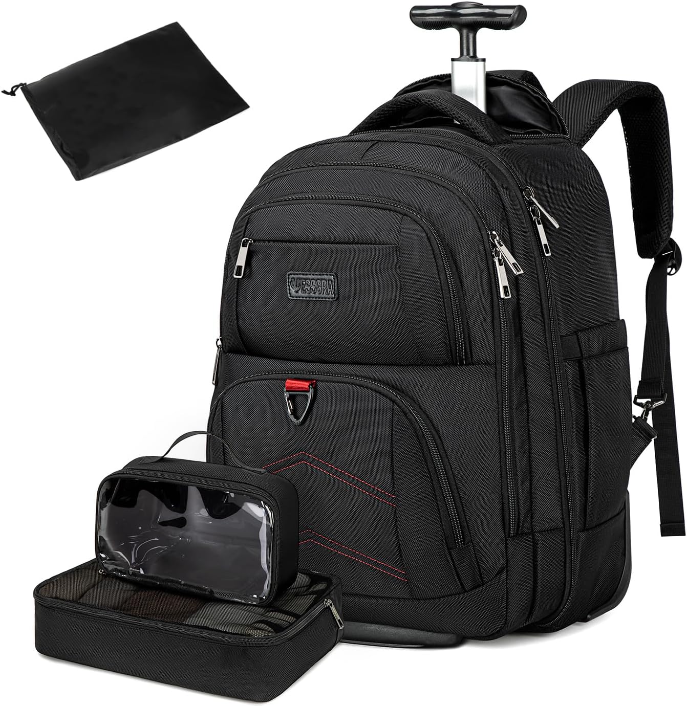 Rolling Backpack for Women Adults with wheels, 17.3 Inch Laptop Backpack Bag with Wheels for Travel Work Business (1Pc Black Backpack with 3 Packing Cubes)