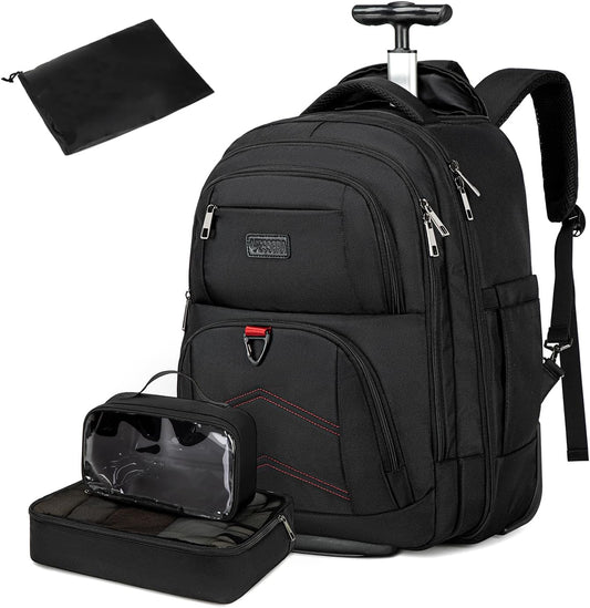 Rolling Backpack for Women Adults with wheels, 17.3 Inch Laptop Backpack Bag with Wheels for Travel Work Business (1Pc Black Backpack with 3 Packing Cubes)