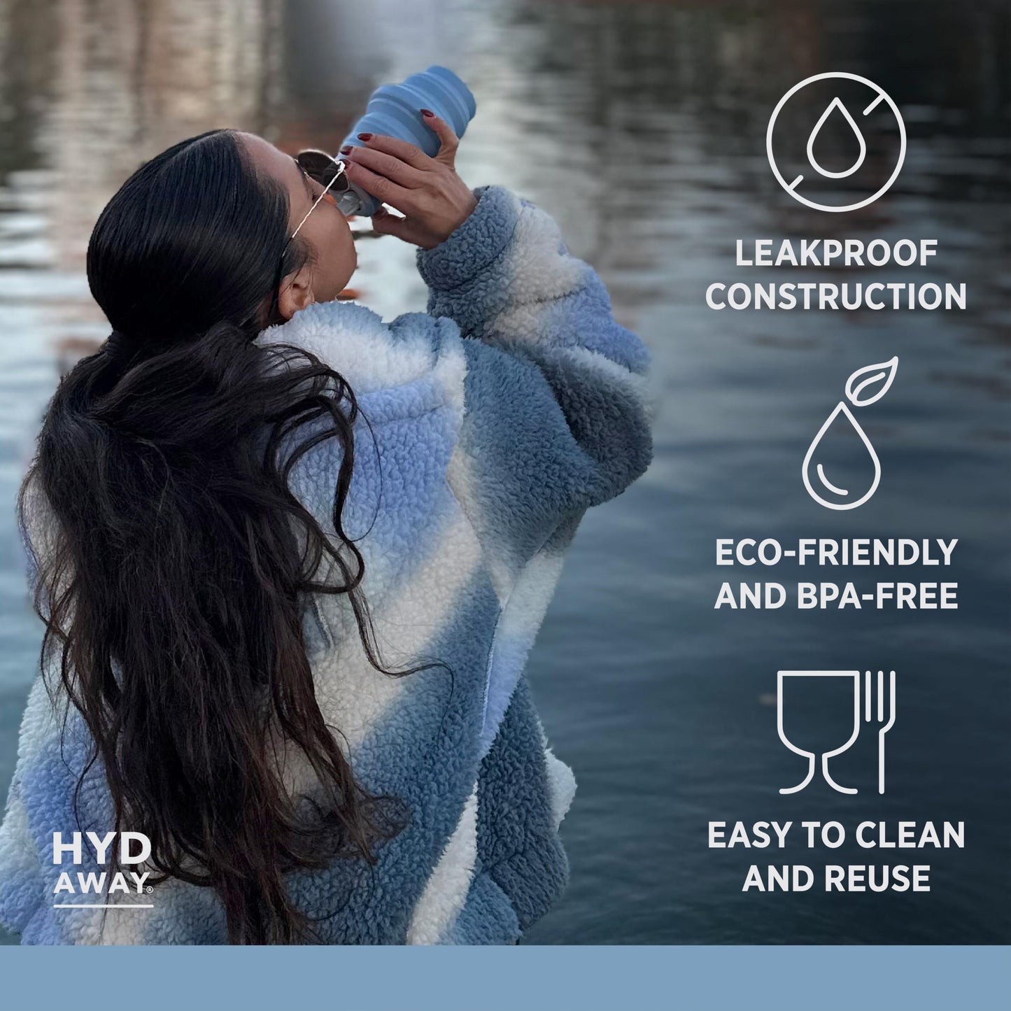 HYDAWAY 17oz Collapsible Water Bottle, Packable Leakproof for Travel