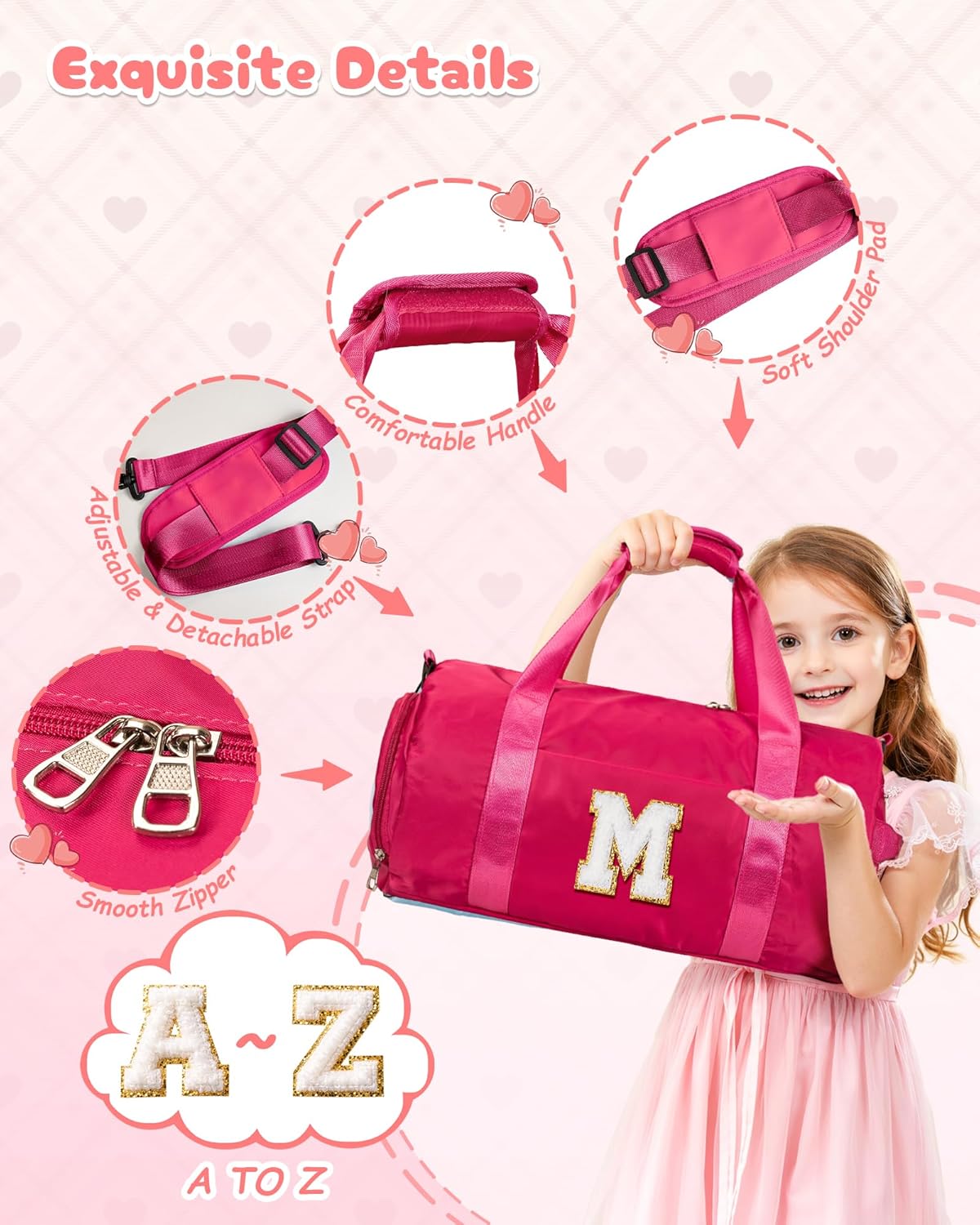 Tween Gift Trendy Stuff, Girls Travel Duffel Bag, Kids Initial Overnight Bags with Shoe Compartment, Customized Sport Gym Weekender Bag with Makeup Pouch, Teen Girl Gifts (Letter E)