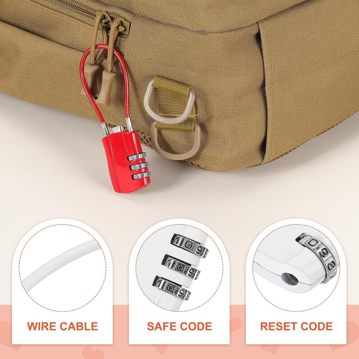 MECCANIXITY 2 Pcs Luggage Travel Lock, 3 Digit Cable Combination Lock 1-3/16" Width Body with 5" Long Cable for Suitcase Bag Cabinets Small Fences Gym, White