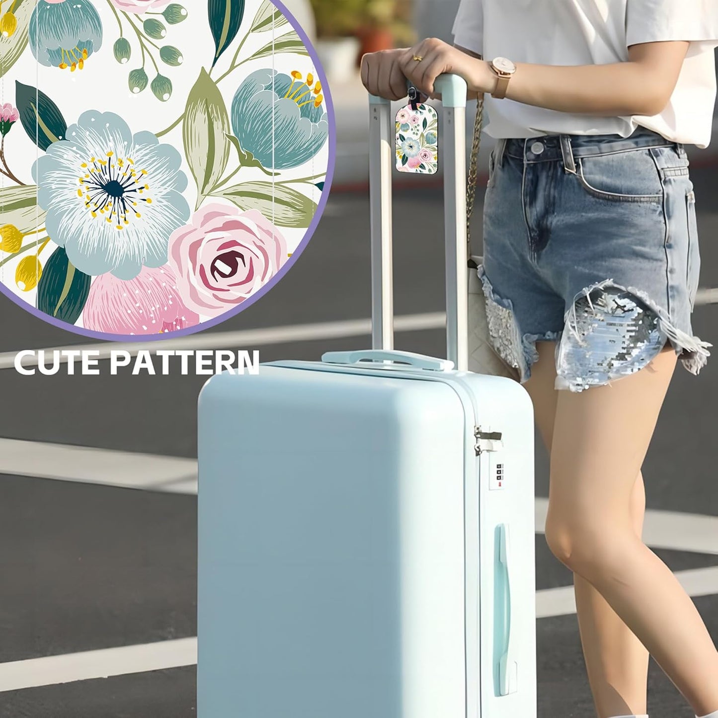 2 Pack Luggage Tags Spring Flowers PU Leather Baggage Handbag Suitcase Tags with Secure Strap