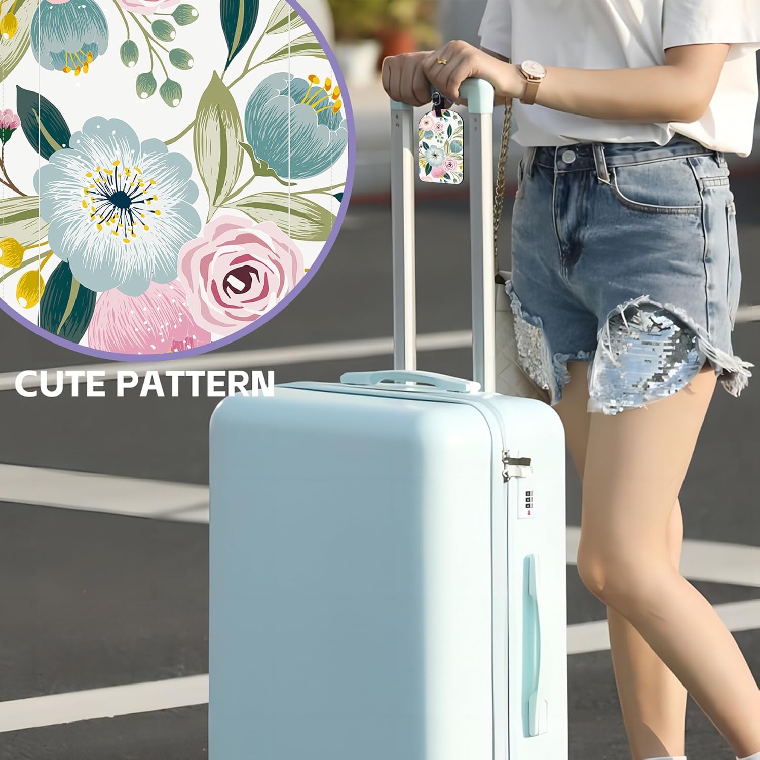 2 Pack Luggage Tags Spring Flowers PU Leather Baggage Handbag Suitcase Tags with Secure Strap