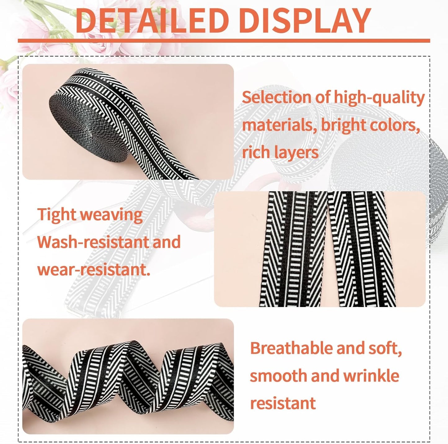 1.5 inch Printed Nylon Webbing Straps for Bags with Buckle 1 1/2 inch 6 Yards Black Strips Thick Patterned Fabric Webbing Luggage Handle Ribbon for Backpack-Home Deco-Clothing-Sewing-DIY Crafts