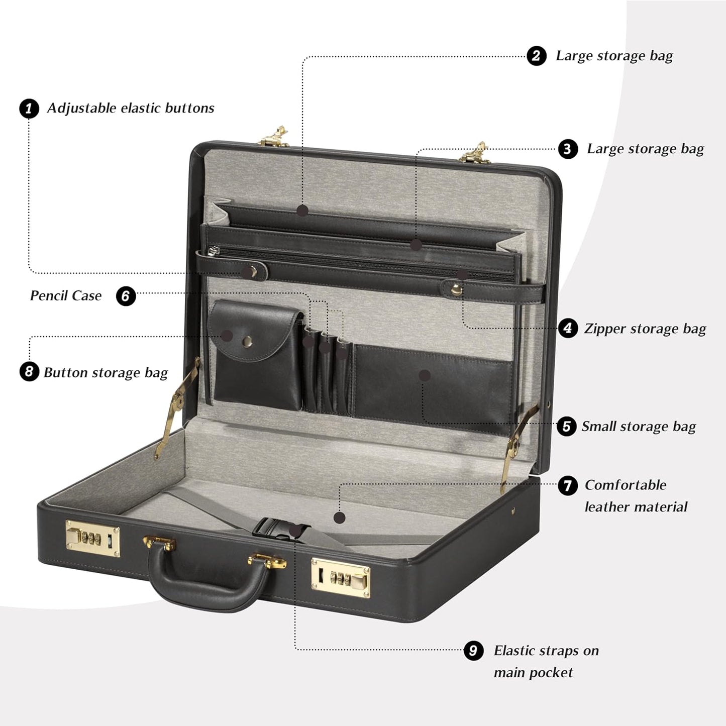 Briefcases for Men, Professional Leather Briefcase with Lock, Hard Shell Business Brief Case, Durable Executive Attache Case for Laptop Documents, Mens Hard Briefcase for Work Office Travel