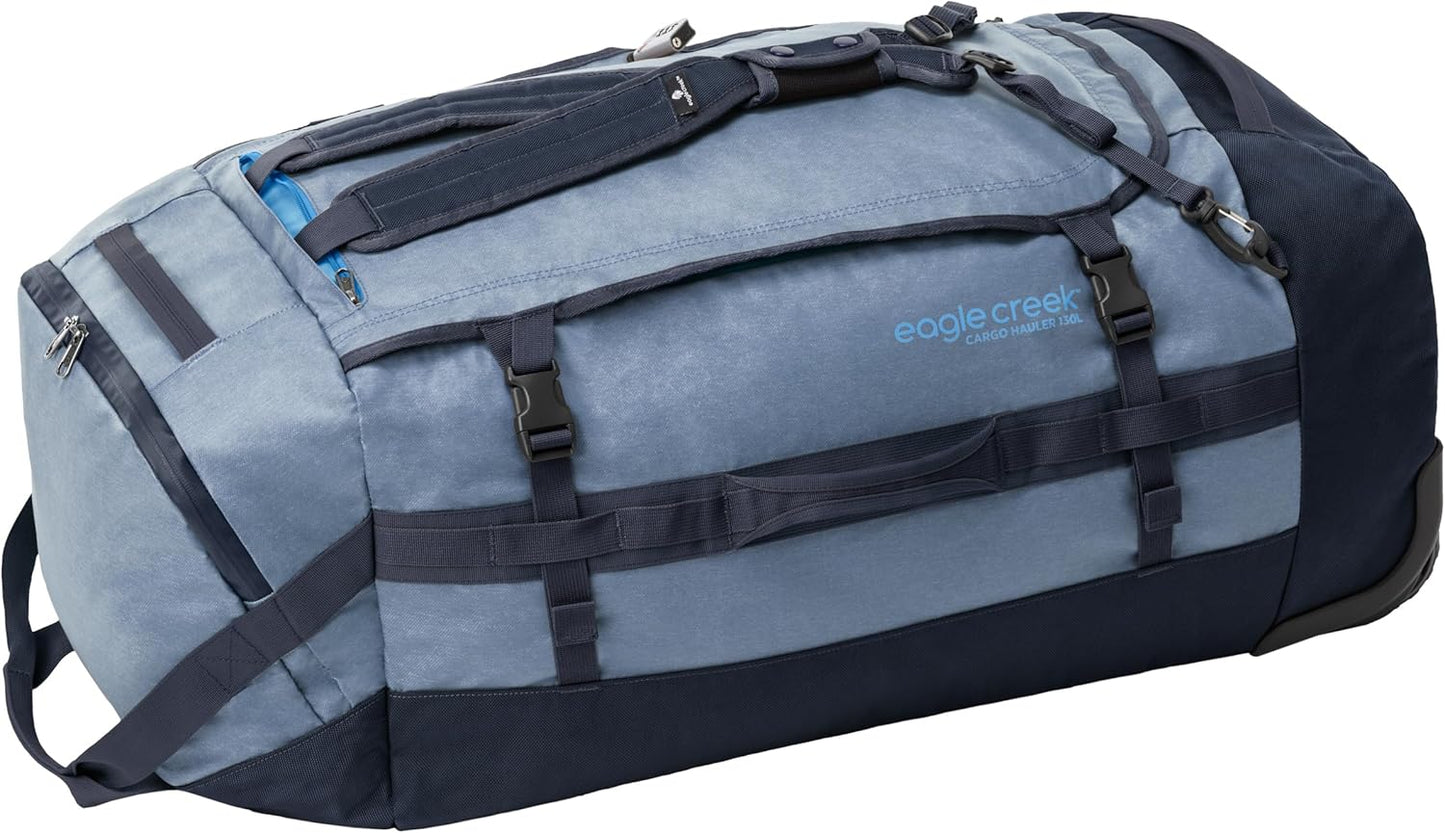 Eagle Creek Cargo Hauler Wheeled Duffel - Durable Duffel Bag for Travel - Easy Access Compartment - Deployable Backpack Straps - Lockable Zipper Opening - Glacier Blue - 130L