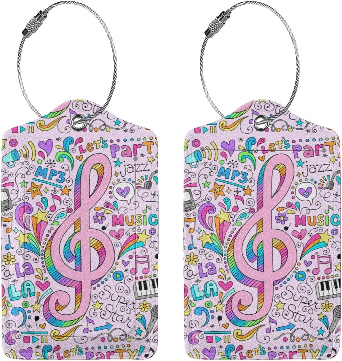 2 Pcs Music Note Luggage Tags for Suitcase, Unique Colorful Carnival Gifts for Privacy Cover ID Label with Stainless Steel Loop Address Card