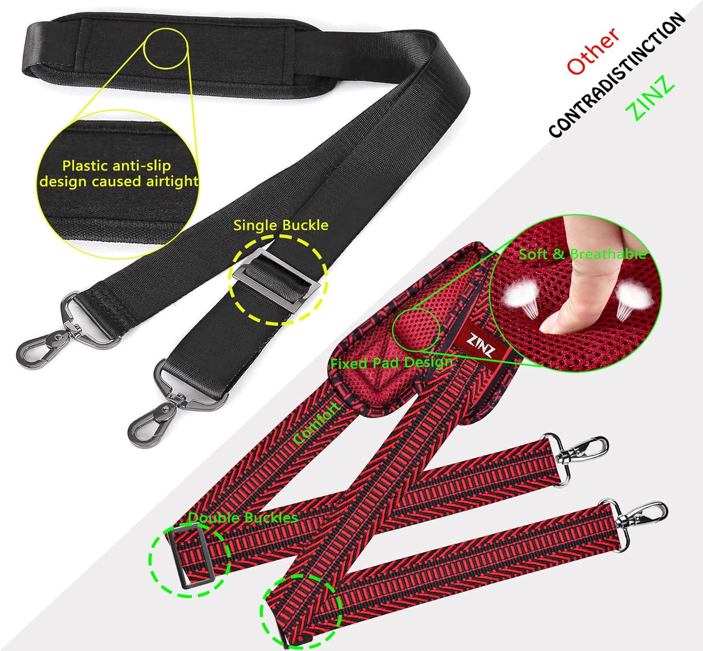 ZINZ Shoulder Strap 58" Ultra-Thick Fixed Padded and Adjustable Buckles Crossbody Strap for Briefcase Laptop Bag Luggage
