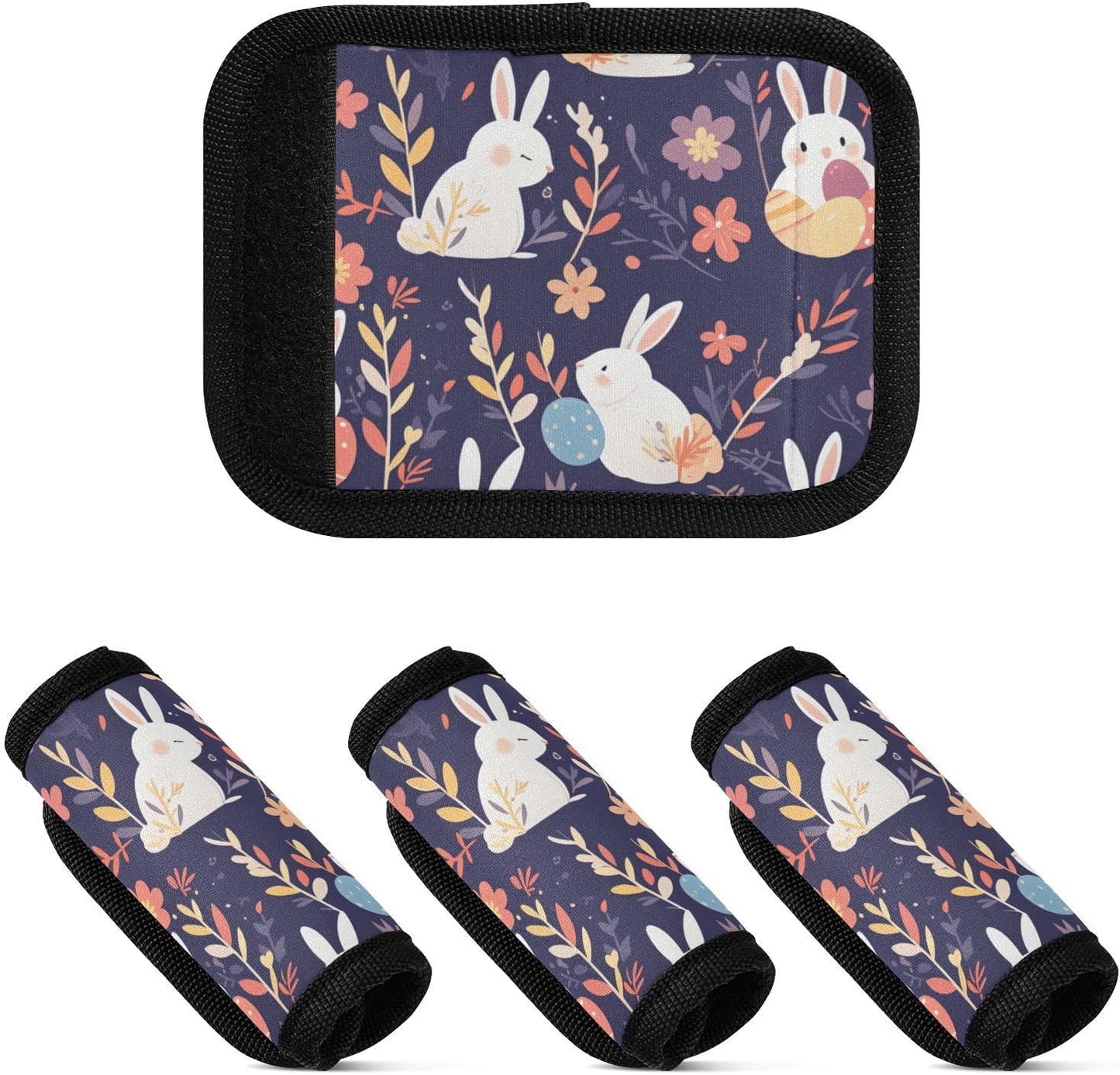 Easter Rabbits Eggs Dark Blue 2 Pack Luggage Handle Wraps Covers for Suitcase Identifiers Bag Tags Travel Accessories