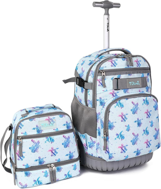 Tilami Rolling Backpack 19 inch with Lunchbox Wheeled Laptop Backpack, Turtle Blue