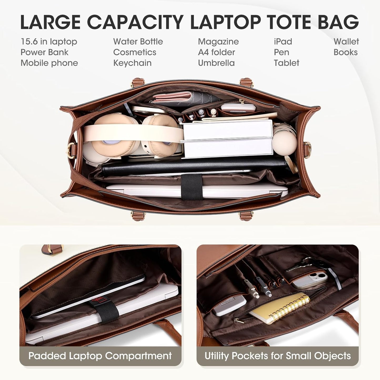 RAINSMORE Laptop Tote Bag for Women 15.6 Inch Large Women Work Bags Waterproof Business Office Teacher Bag Computer Briefcase