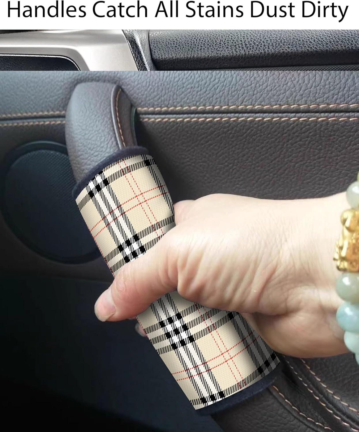 2 Pack Luggage Handle Wrap Travel Tags - Set of Luggage Tags for Suitcases, Identifiers, Marker, and Handle Covers - Cruise Accessories and Travel Gifts（Beige Tartan Plaid