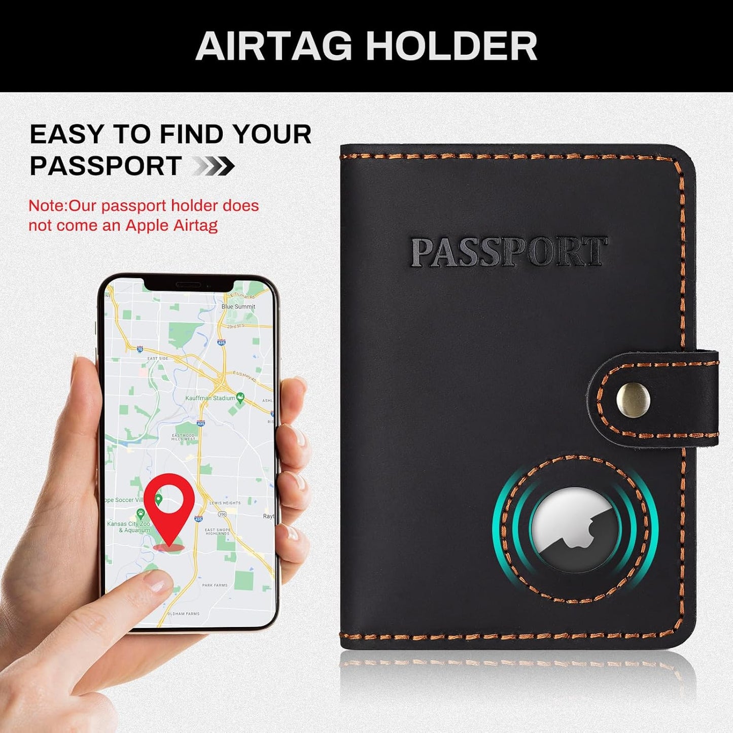 Full Grain Leather Passport Holder with AirTag, Travel Passport Wallet and Air Tag Cover for Men and Women, with 4 Card Holder