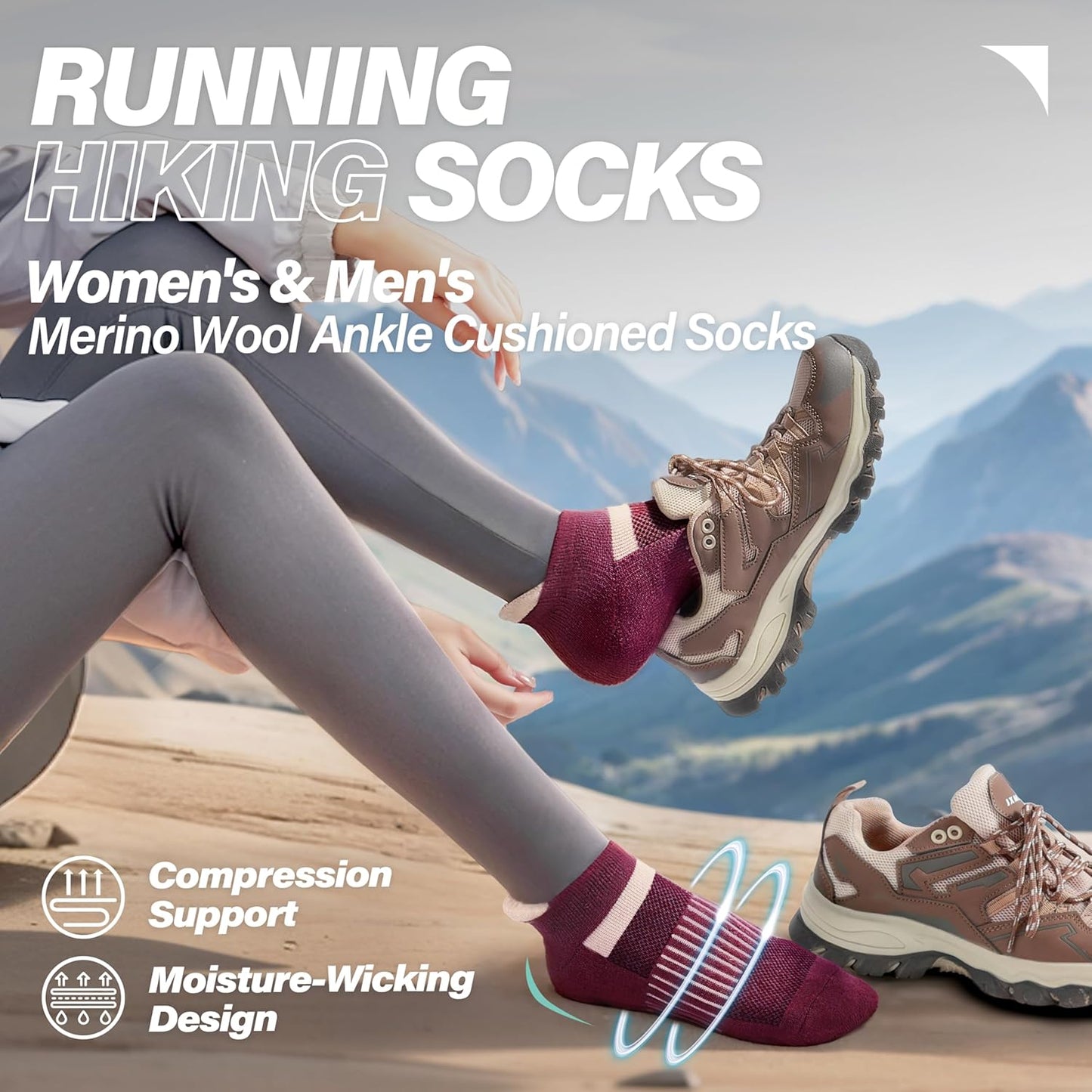 6 Pairs Merino Wool Ankle Running Hiking Socks Compression Support Breathable Thick Cushion No Show