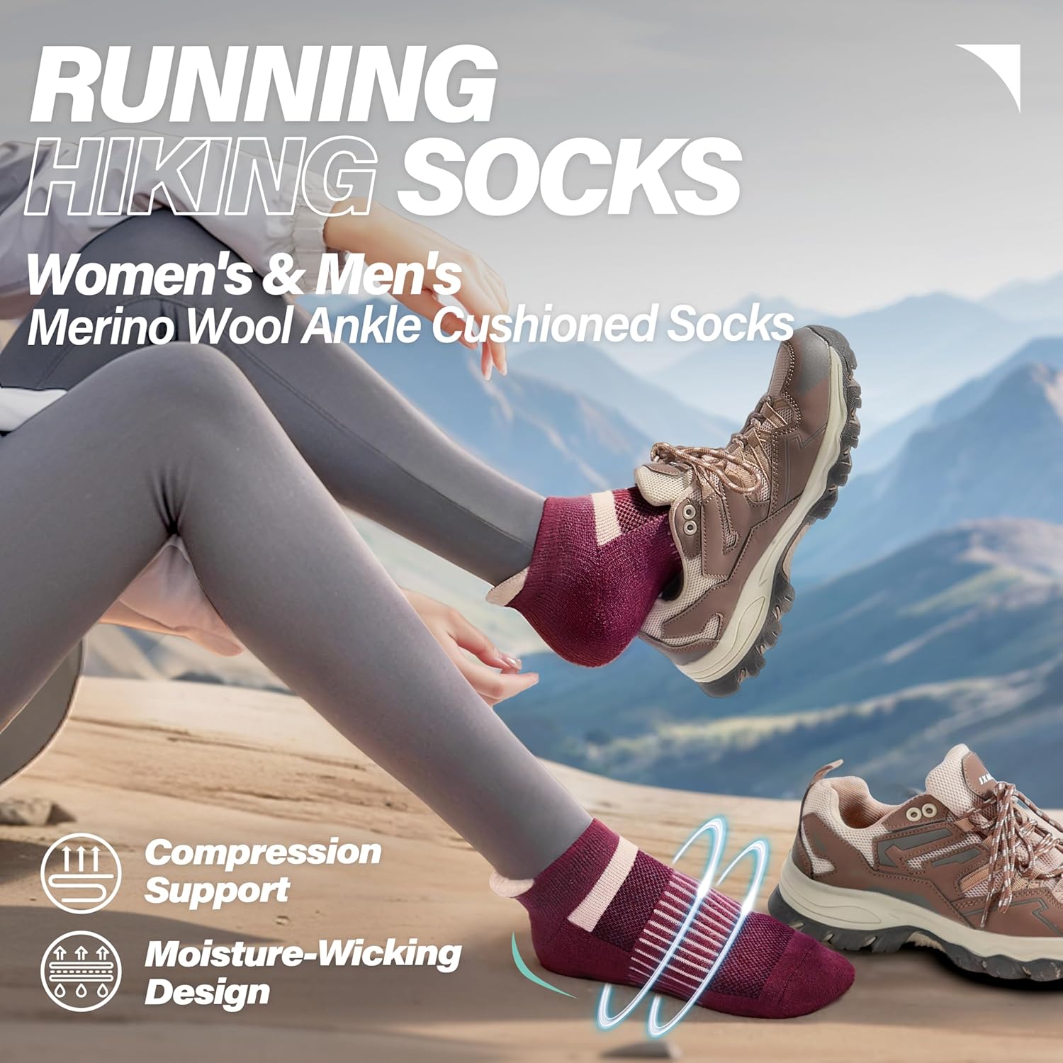6 Pairs Merino Wool Ankle Running Hiking Socks Compression Support Breathable Thick Cushion No Show